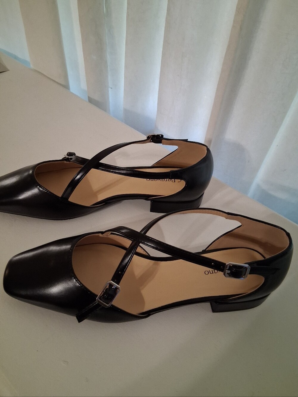 C.Paravano Black Cross-Strap Low Block Heel Flats for Women Retails $148 - Picture 3 of 9
